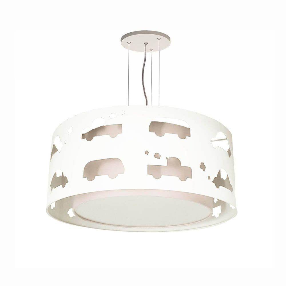 Lustre Infantil Pendente Recorte Carrinhos 50x16 Branco/Branco