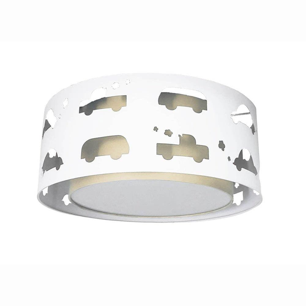 Luminária Infantil Plafon Carrinhos 50x16 Bege/Branco