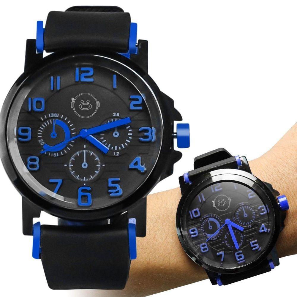 Relogio Masculino Aço Inox Qualidade Premium Preto Ajustavel  Social Presente Analogico Azul