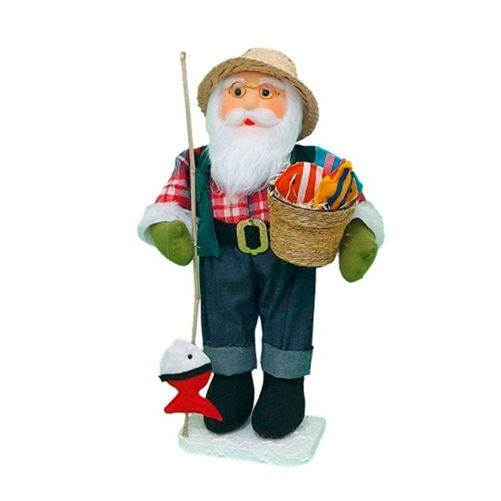 Boneco Natal Papai Noel Pescador 50cm