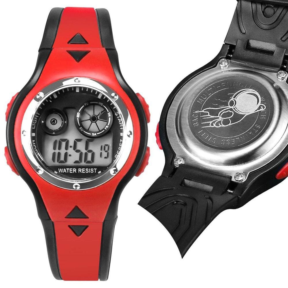 Qualidade premium silicone relogio digital criança infantil esportivo presente alarme vermelho preto