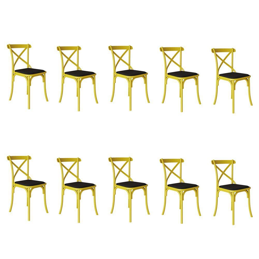 Kit 10 Cadeiras Katrina Assento Corano Preto Aço Amarelo