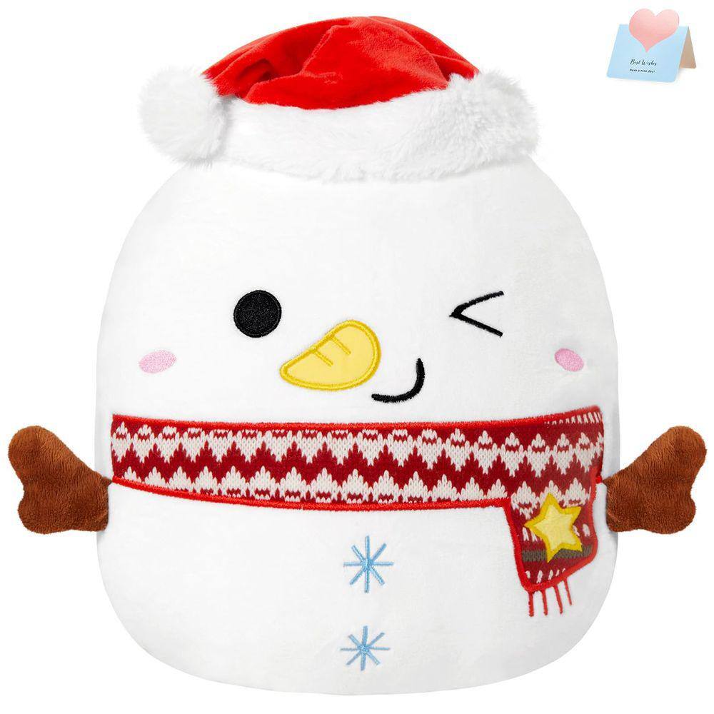 Almofada de pelúcia SpecialYou Snowman 30 cm com chapéu de Natal e cicatriz