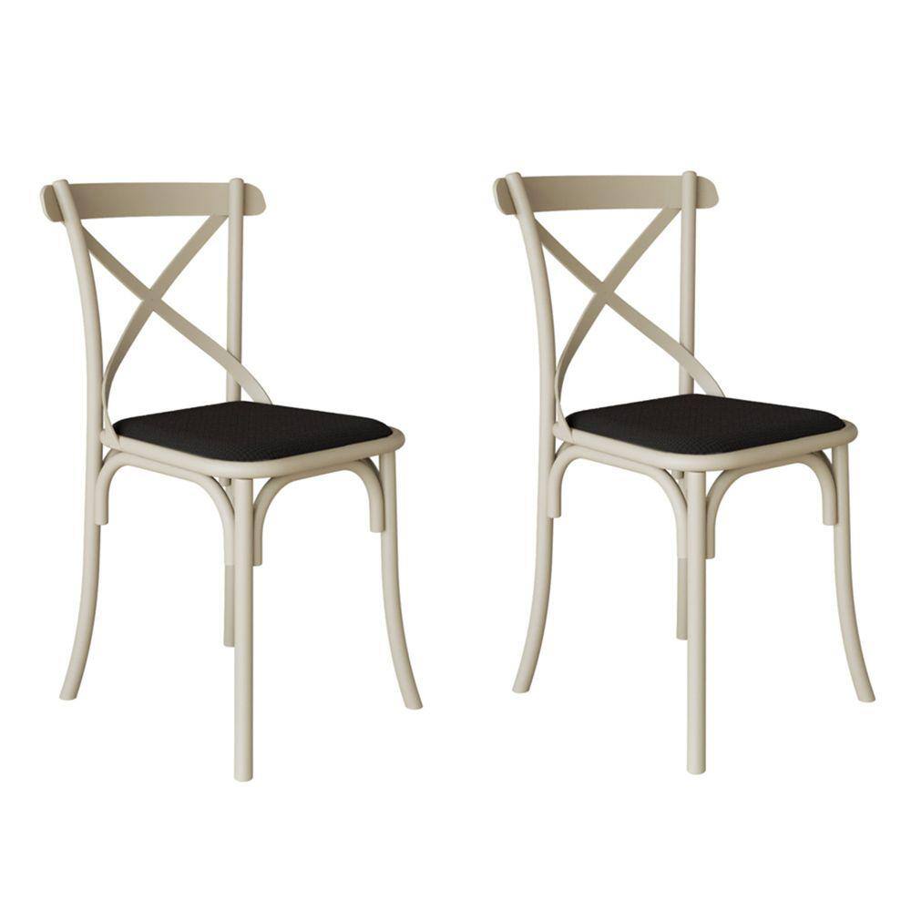 Kit 2 Cadeiras Katrina Assento Corano Preto Aço Off White