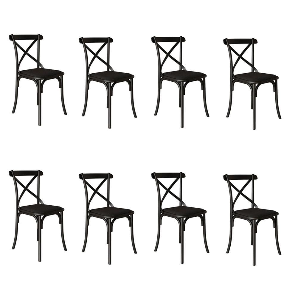 Kit 8 Cadeiras Katrina Assento Corano Preto Aço Preto
