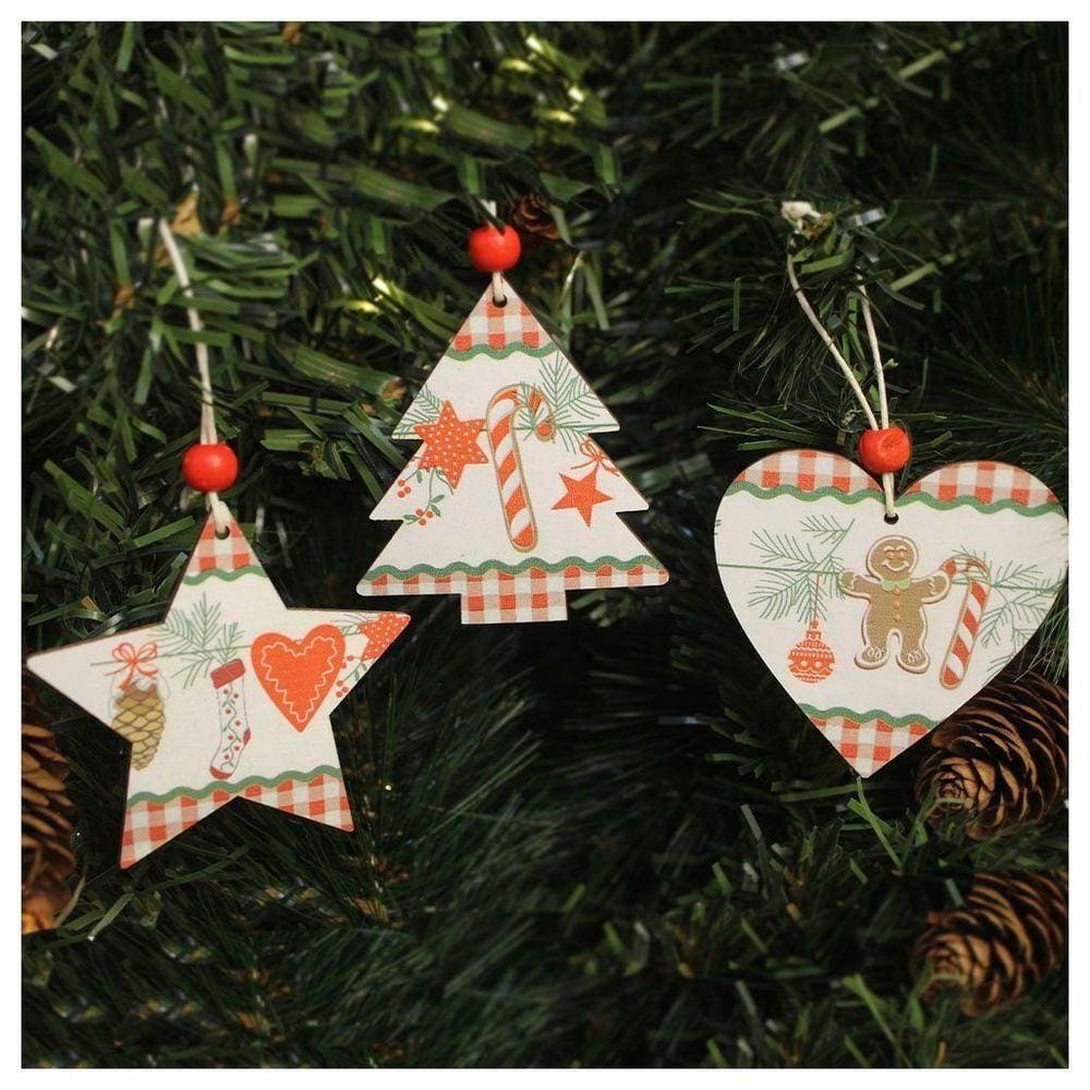 Kit 6 Enfeites Pendentes Para árvore De Natal Em Mdf 7cm