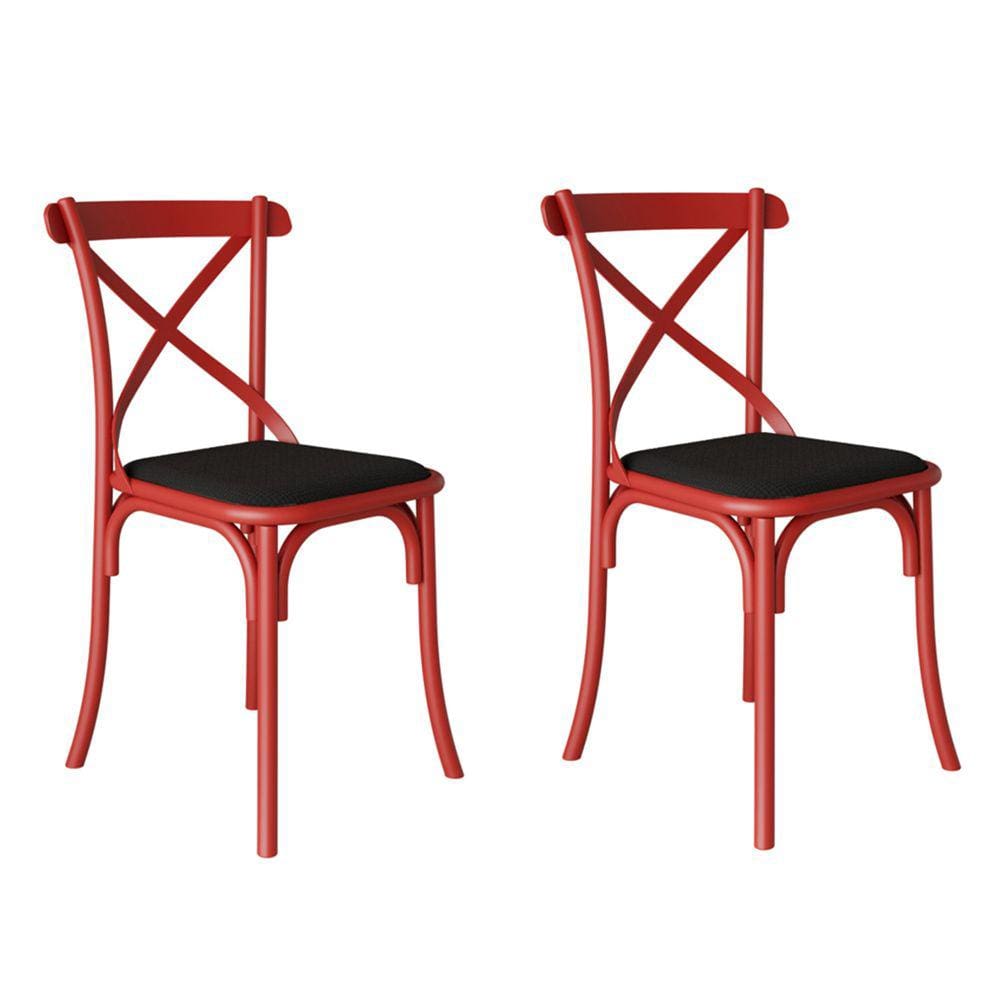 Kit 2 Cadeiras Katrina Assento Corano Preto Aço Vermelho