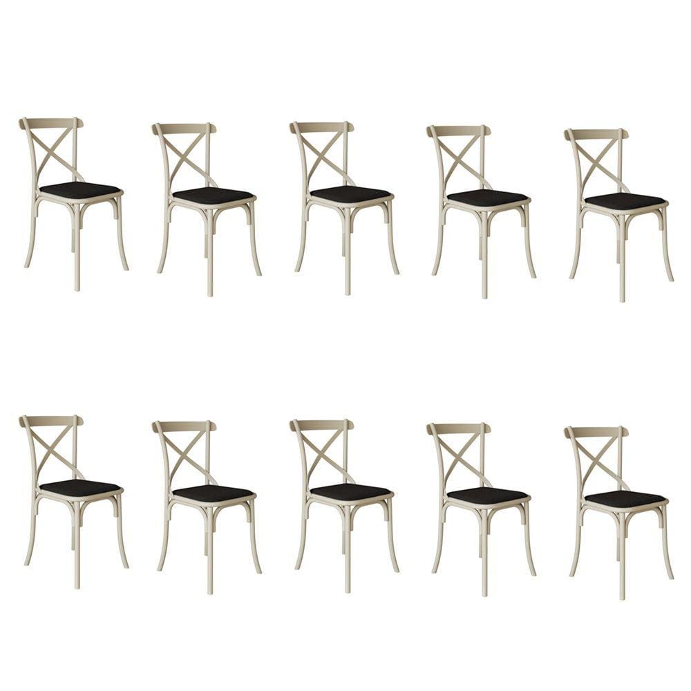 Kit 10 Cadeiras Katrina Assento Corano Preto Aço Off White