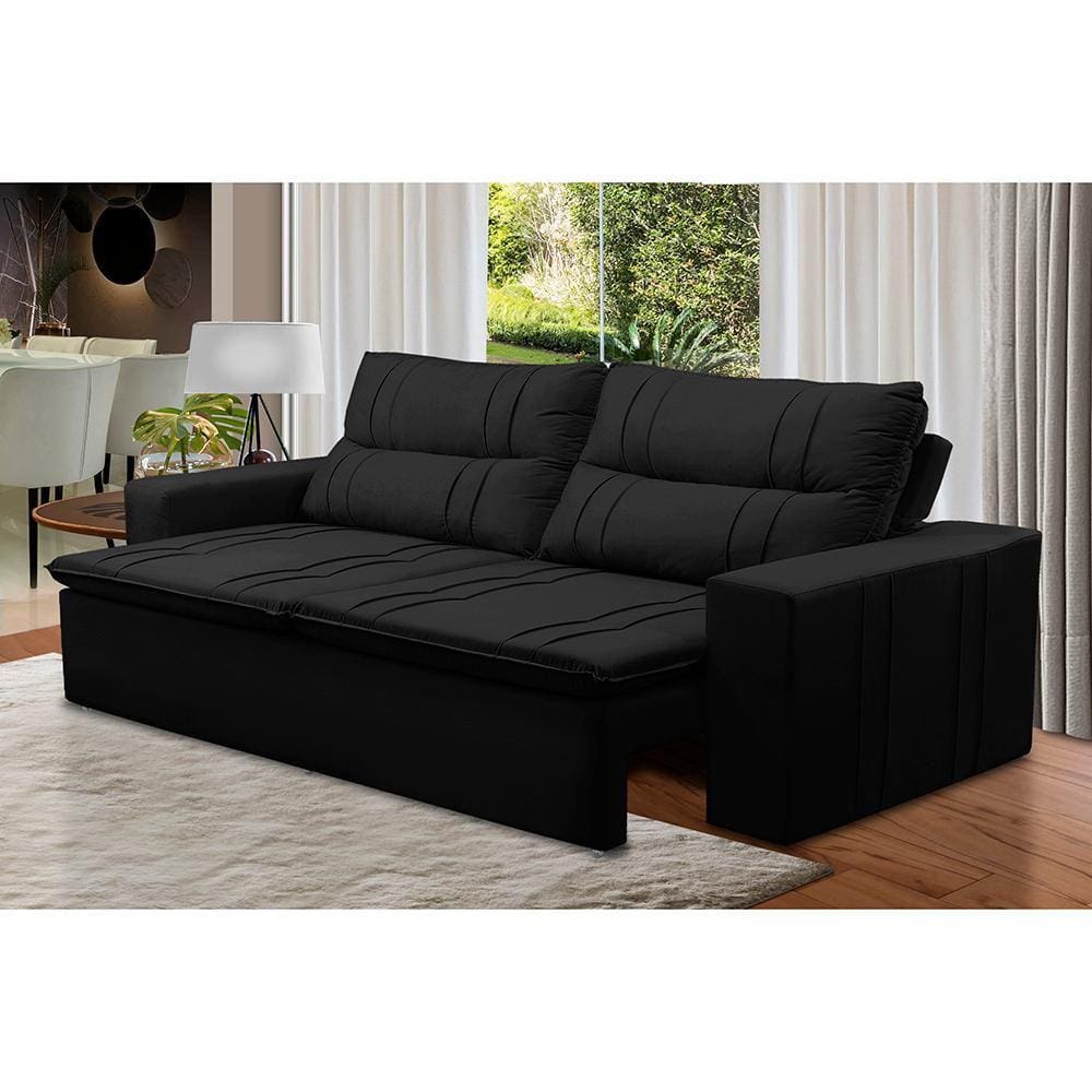 Sofá Retrátil e Reclinável 2 lugares com Molas 1,80m Eloa Suede Preto Madelina