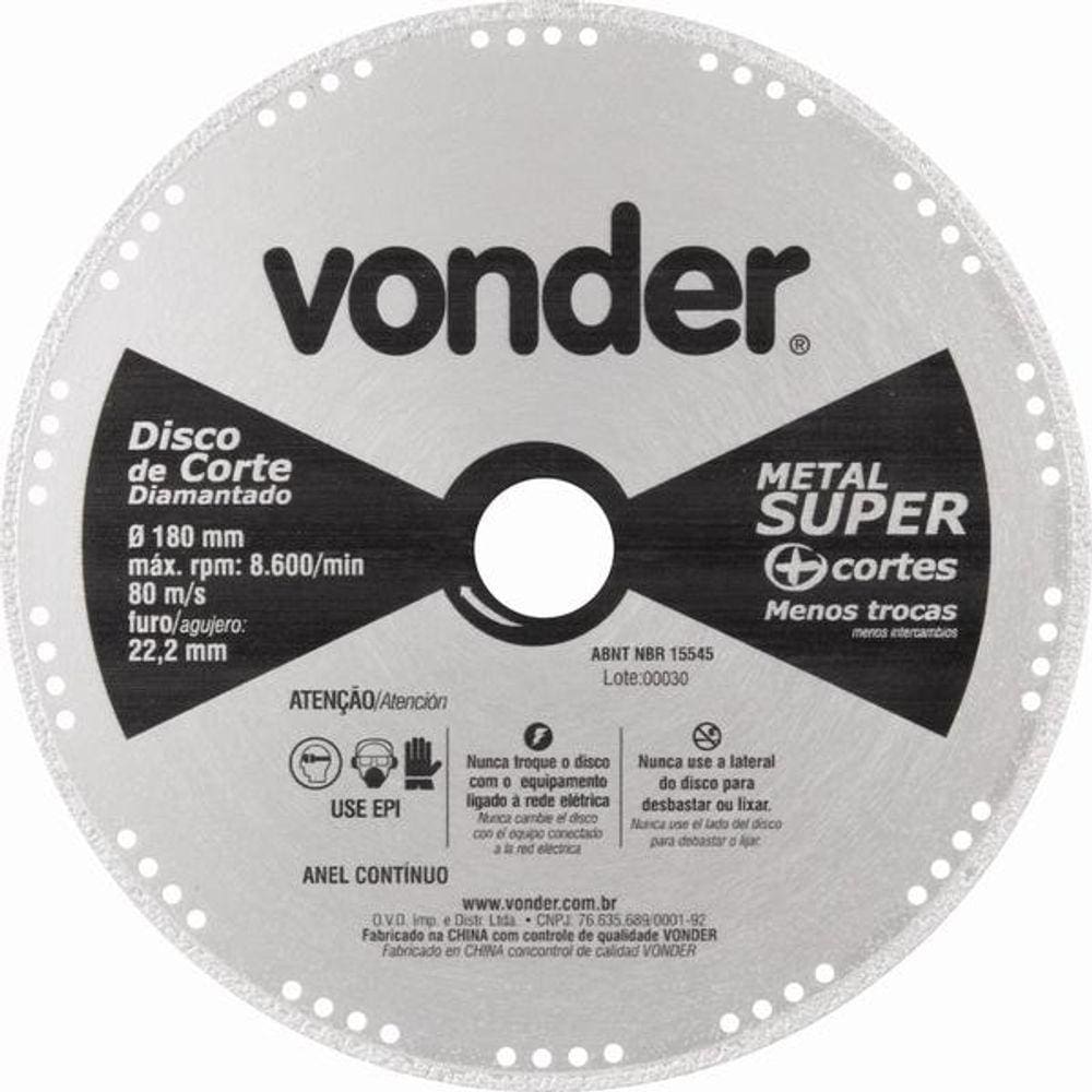 Disco Corte 180mm Diamantado Contínuo Metal Super - Vonder