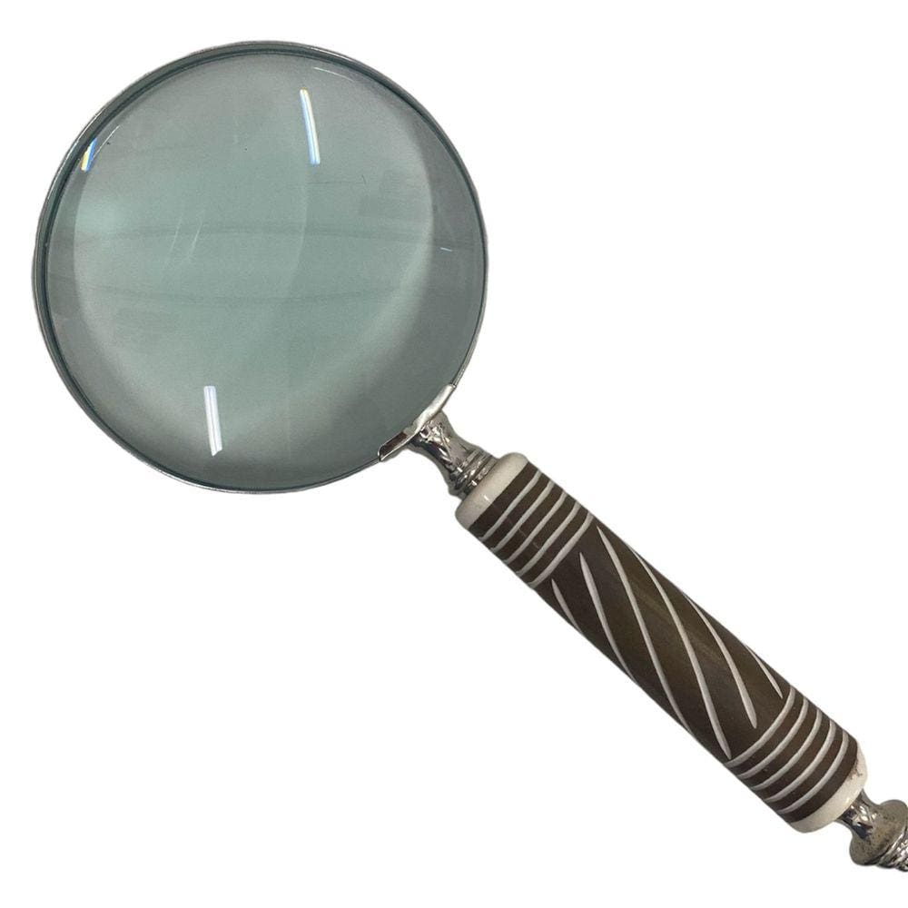 Lupa de Aumento Decorativa Estilo Madeira com Detalhes Branco 25cm