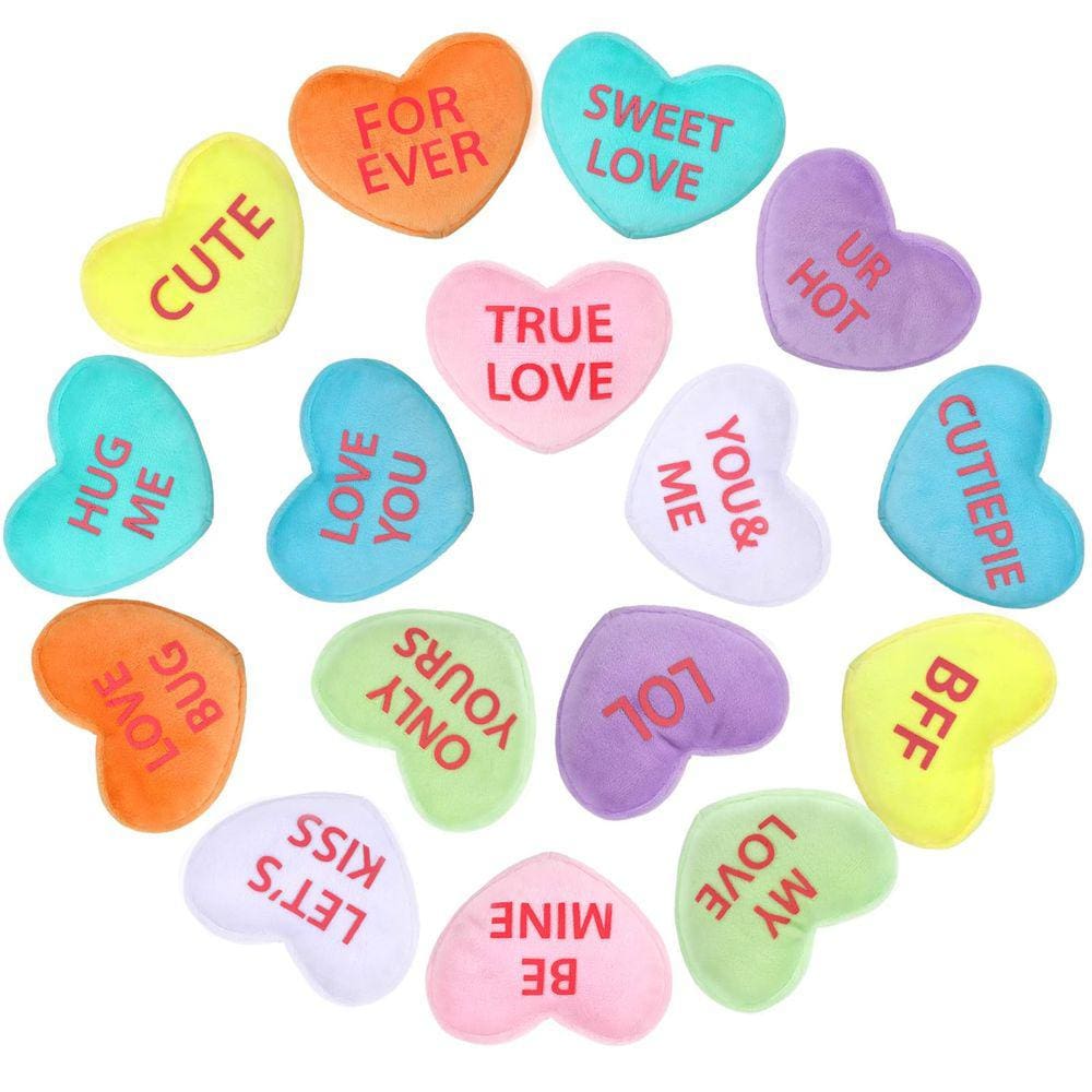 Decoração de Dia dos Namorados Plush Conversation Hearts, 16 unidades