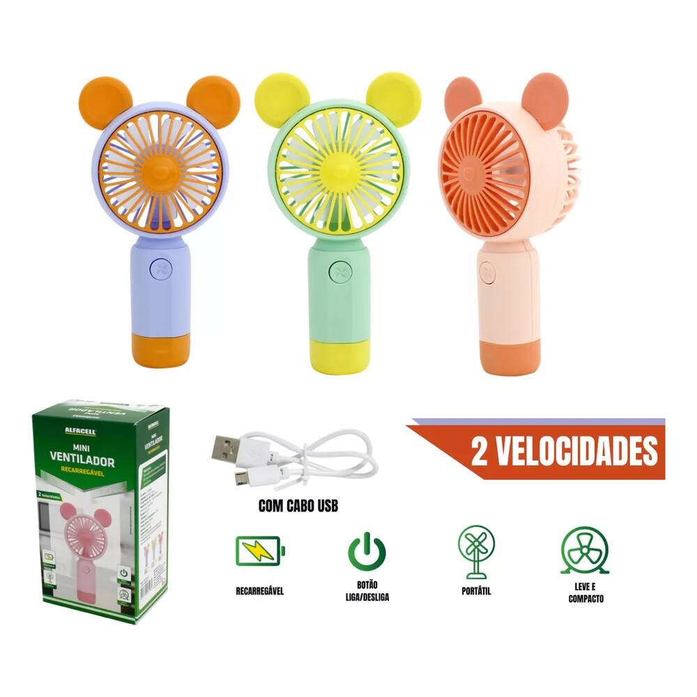 Ventilador de Mesa 17cm Recarregavel USB Color