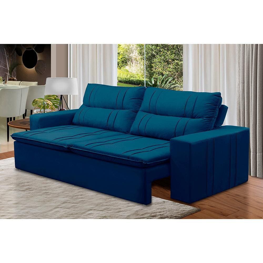 Sofá Retrátil e Reclinável 2 lugares com Molas 2,00m Eloa Suede Azul Madelina