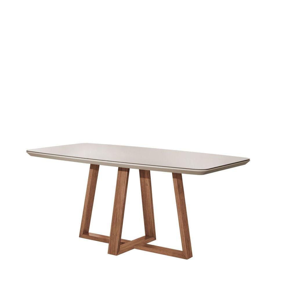 Mesa Bennett Retangular 180cm com Tampo de Vidro Natural/Off White Fosco