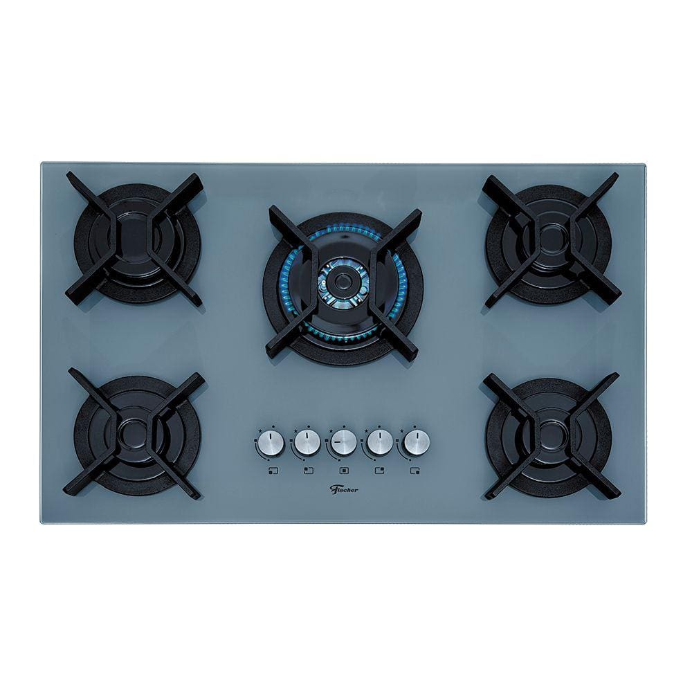 Cooktop 5 Bocas a Gás Fischer Infinity com Mesa de Vidro e Queimador Tripla Chama Eiger Bivolt