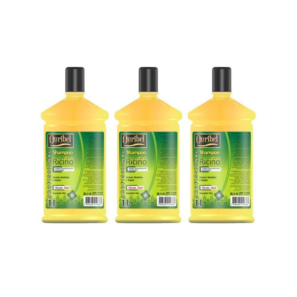 Shampoo Ouribel 1000Ml Oleo De Ricinio - Kit C/3Un
