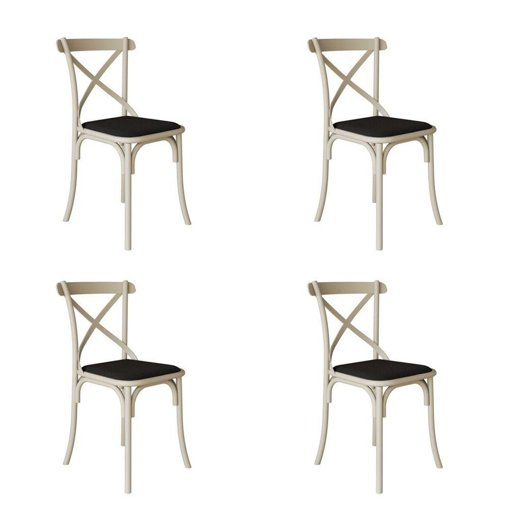 Kit 4 Cadeiras Katrina Assento Corano Preto Aço Off White