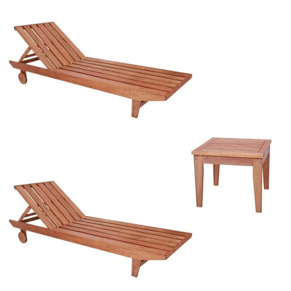 Conjunto 2 Espreguiçadeiras E 1 Mesinha de Centro Para Jardim em Madeira Maciça Madeira