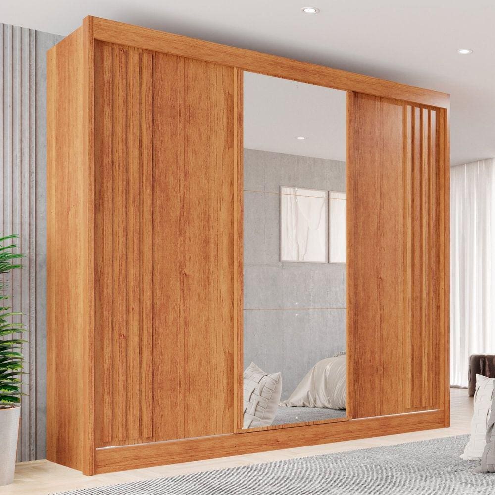 Guarda-Roupa Casal com Espelho 3 Portas 4 Gavetas Atenas Cinamomo