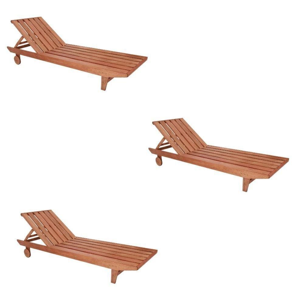 Conjunto 3 Espreguiçadeiras Para Jardim em Madeira Maciça Maldivas Madeira