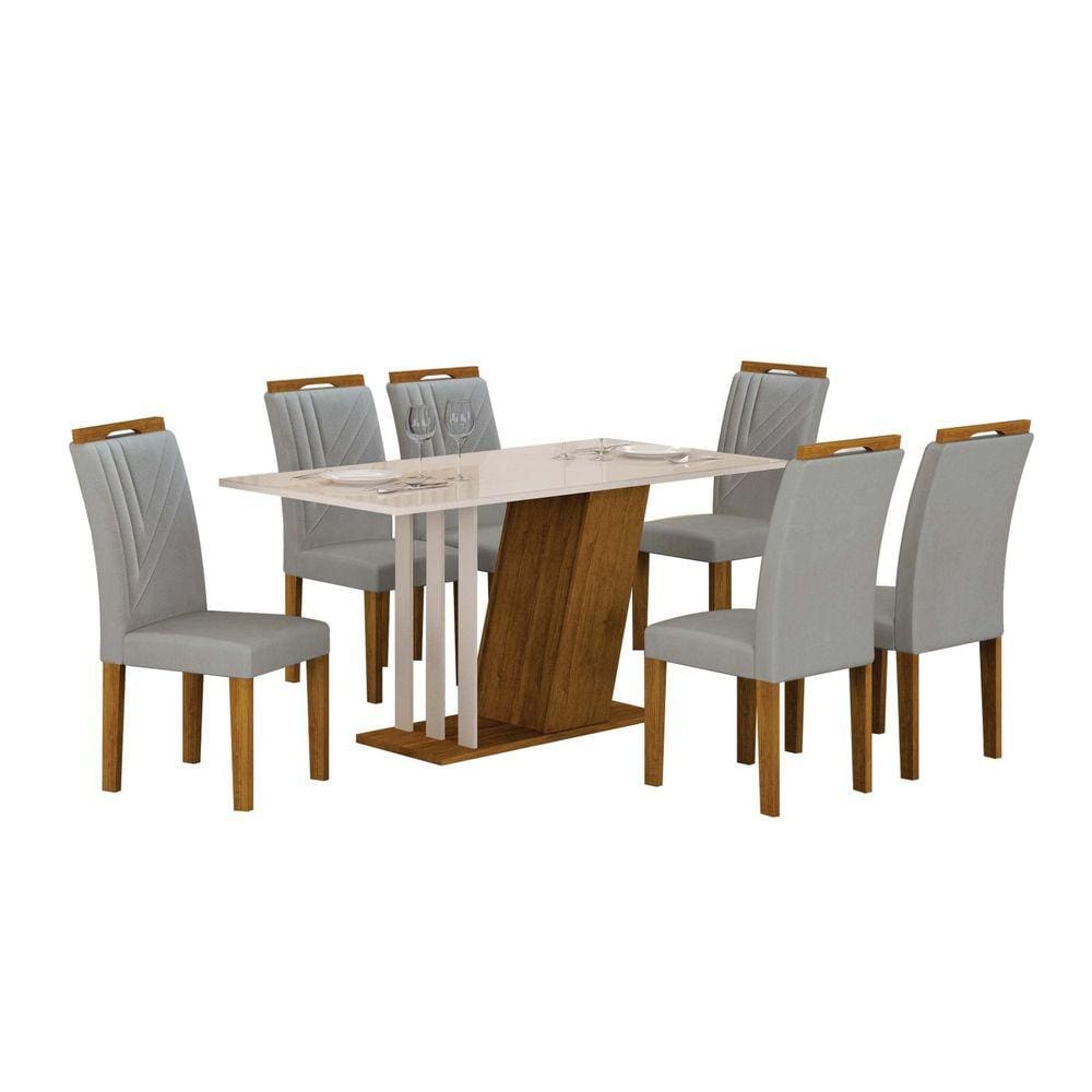 Conjunto Sala de Jantar com 6 Cadeiras Miami Yescasa Freijo/Off/Prata