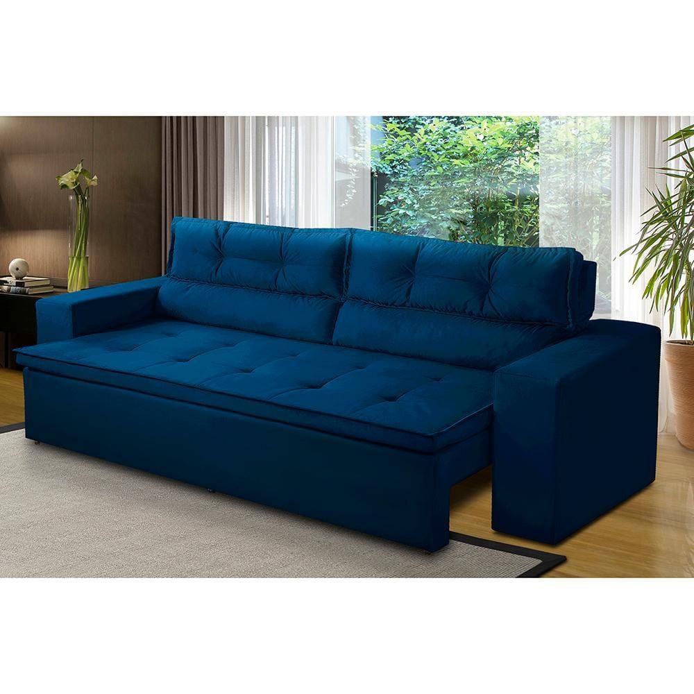 Sofá Retrátil e Reclinável 2 lugares com Molas 1,50m Veronica Suede Azul Madelina