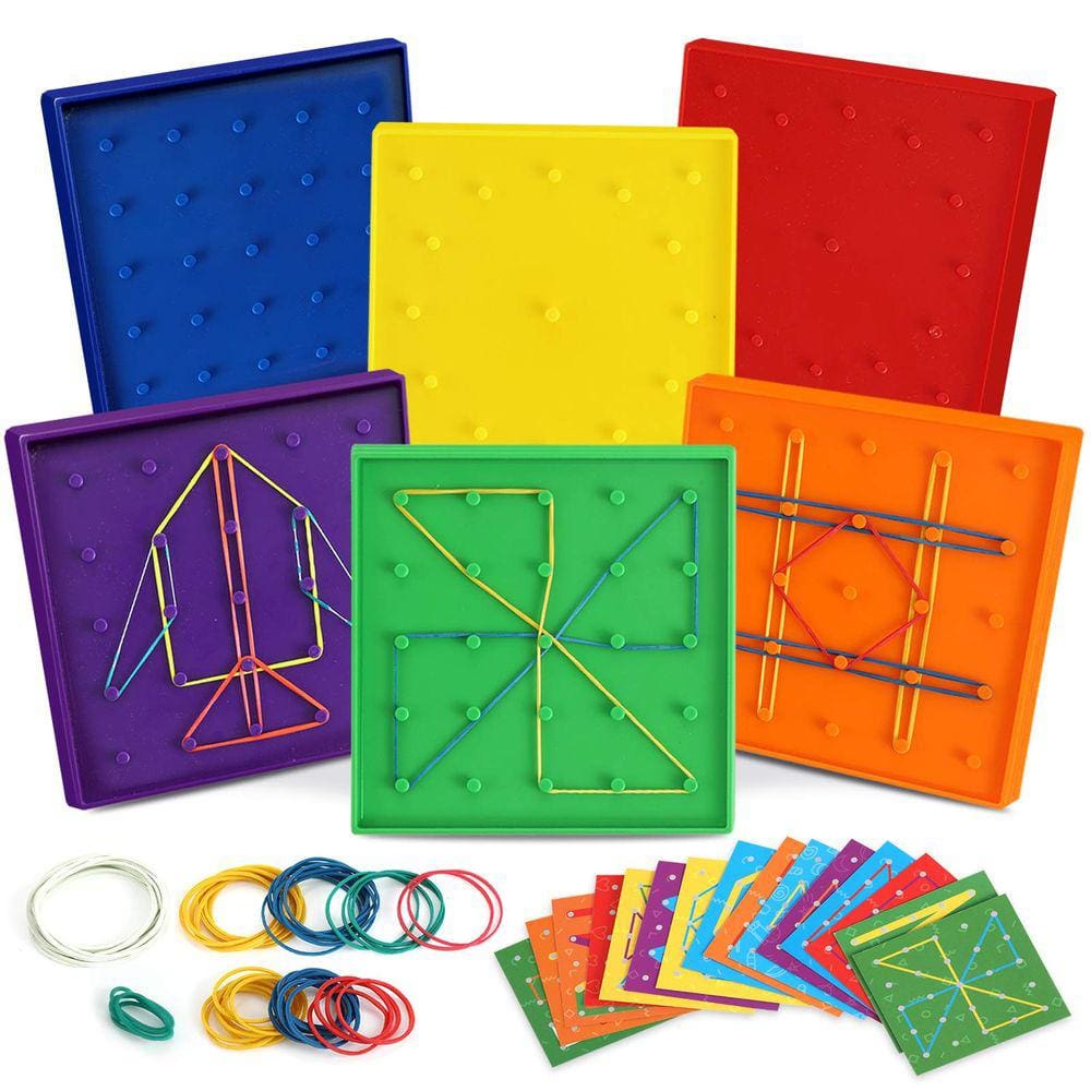 Brinquedo educacional ZaxiDeel Geoboard com elásticos e cartões