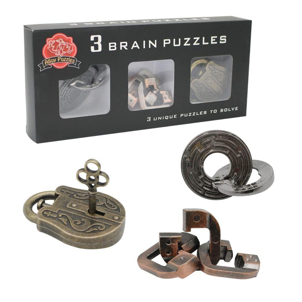 Conjunto de quebra-cabeças Brain Teaser GkGK 3 em 1 Metal Disentanglement