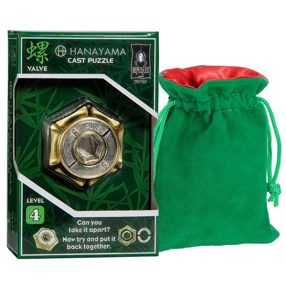 Puzzle Hanayama Valve Level 4 com bolsa de veludo verde 2022