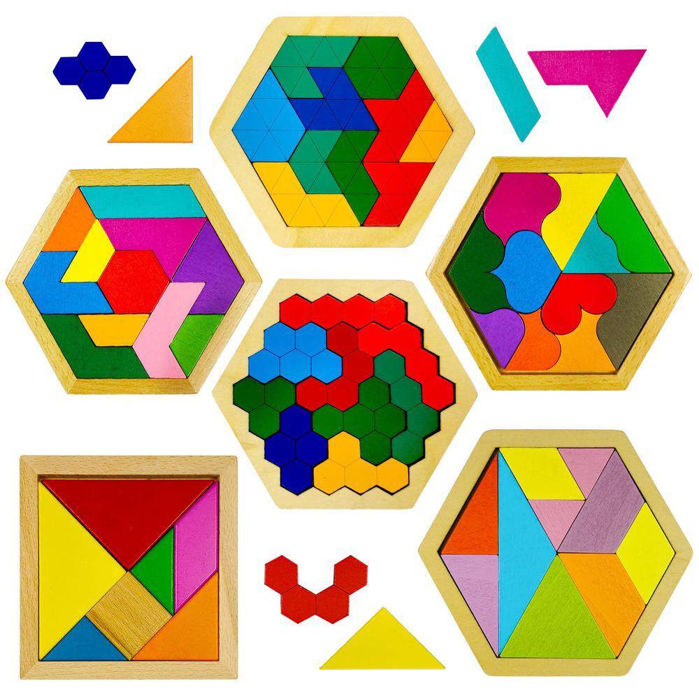 Quebra-cabeças Tangrams de madeira YUQILIN para crianças, 6 peças