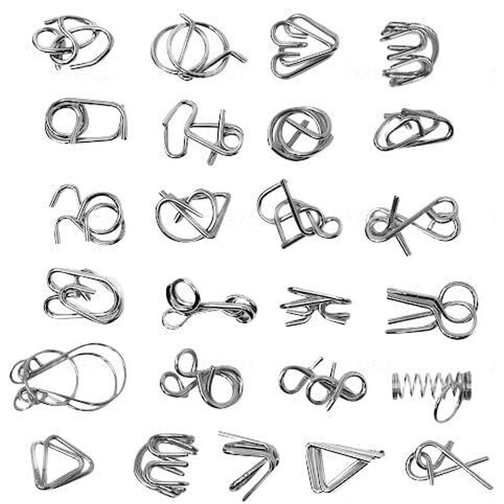 Conjunto de 24 brinquedos de quebra-cabeça Brain Teasers Metal Wire