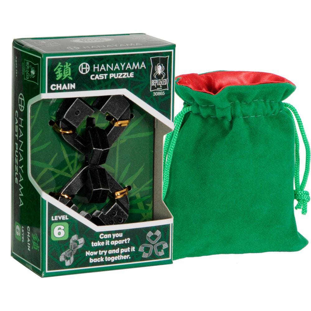 Puzzle Hanayama BPuzzled Chain de nível 6 com bolsa de veludo verde