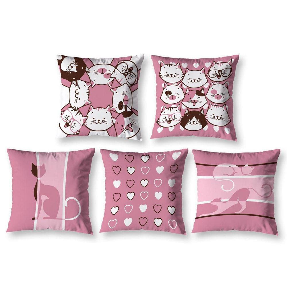 Kit 5 Almofadas Cheias 40Cm X 40Cm Estampadas Gatos