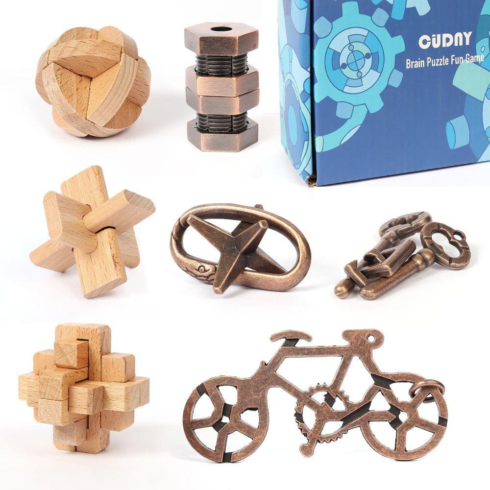 Conjunto de quebra-cabeças CUDNY 3D Unlock Interlock Brain Teaser de 7 peças