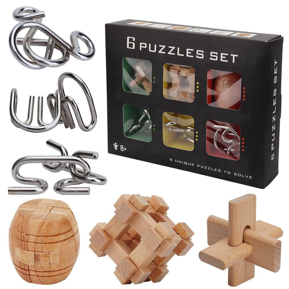 Brinquedos de quebra-cabeça Brain Teaser GKgk 6 peças de madeira e metal
