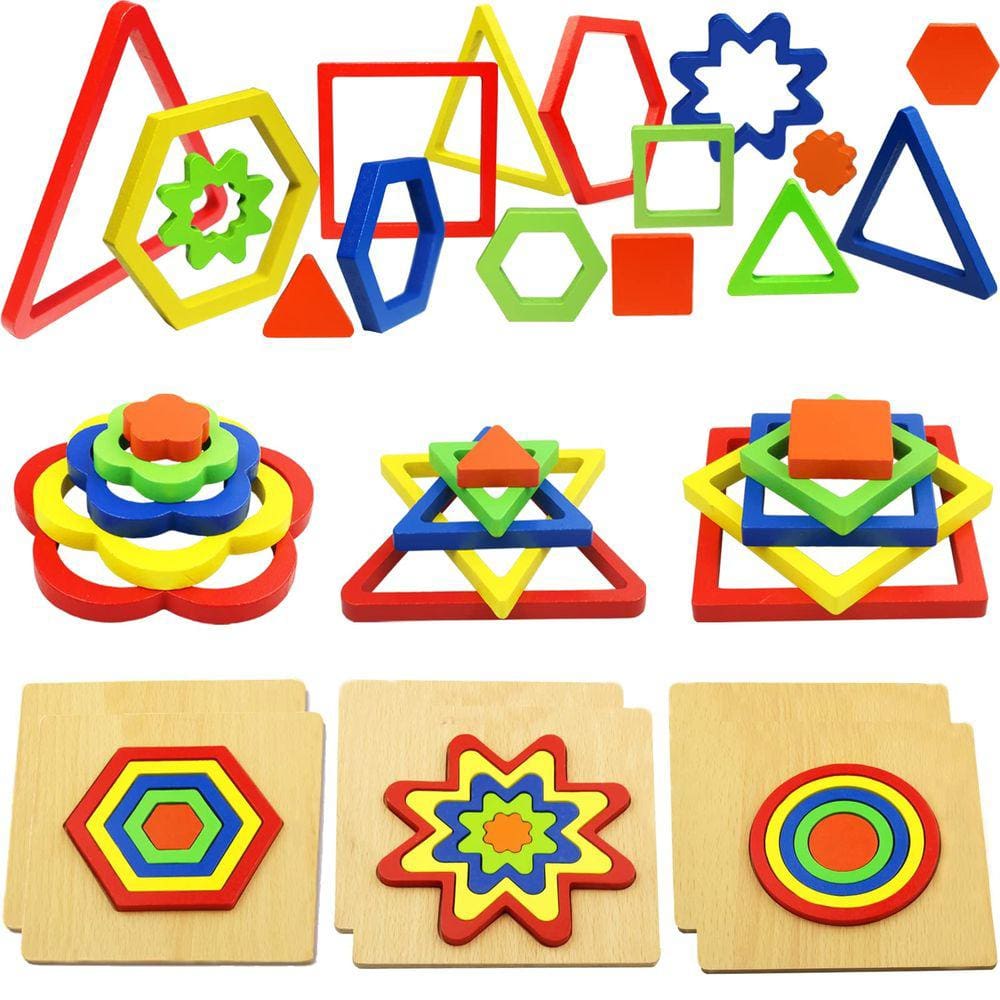 Quebra-cabeças infantis de madeira Ronnorr Shape Sorting de 1 a 3 anos, pacote com 6
