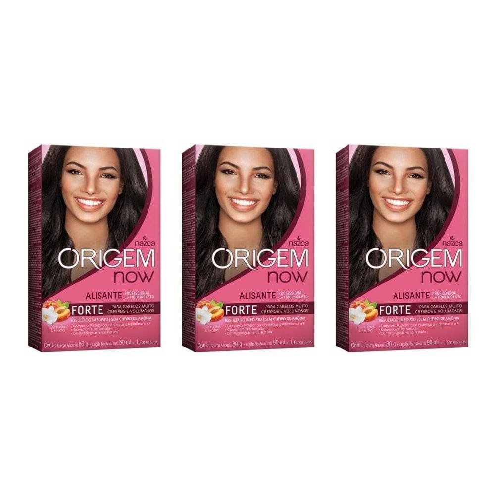 Creme Alisante Origem 80G Forte Flores Frutas - Kit Com 3Un