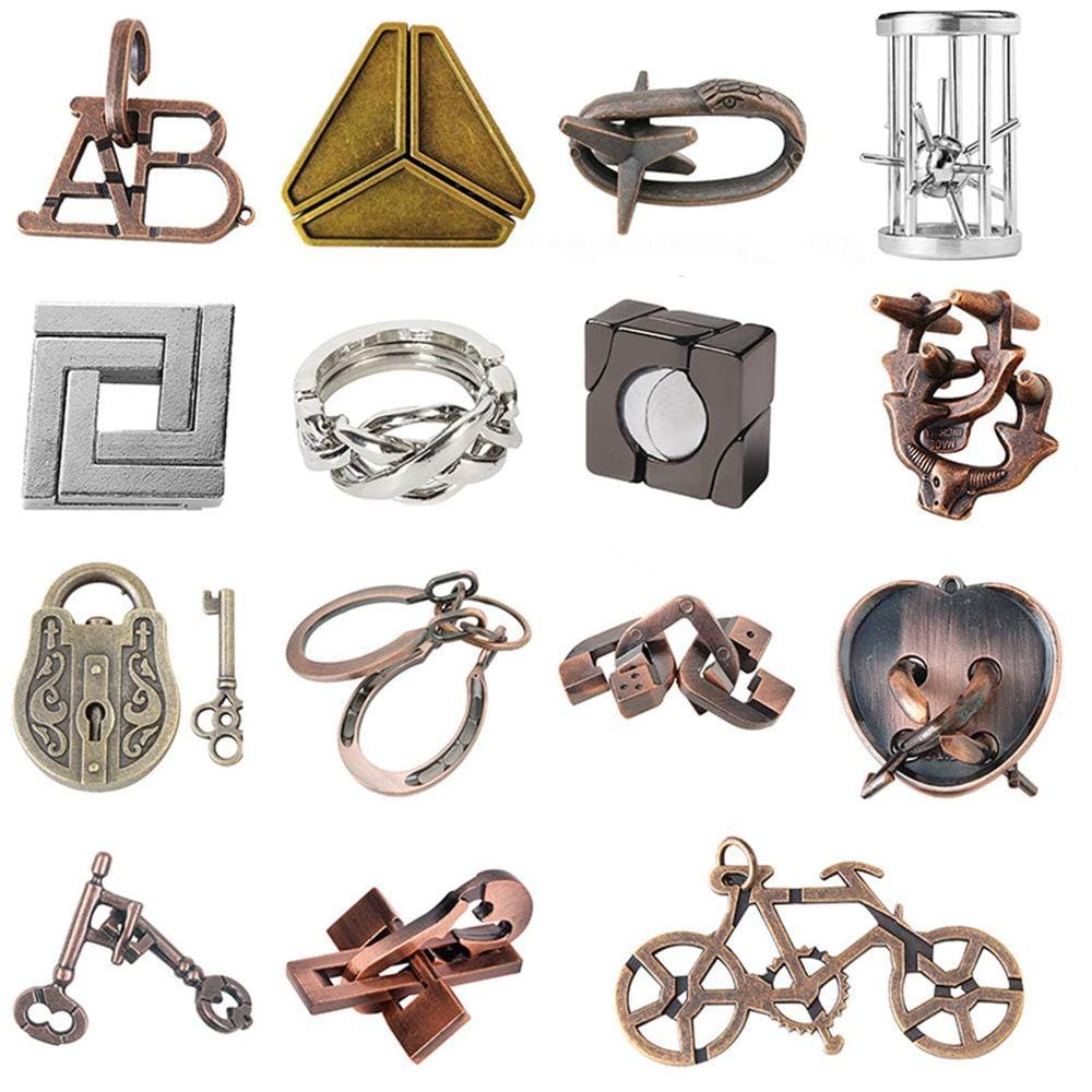 Brinquedo de quebra-cabeça RoseFlower IQ Test Brain Teaser Metal 15 unidades