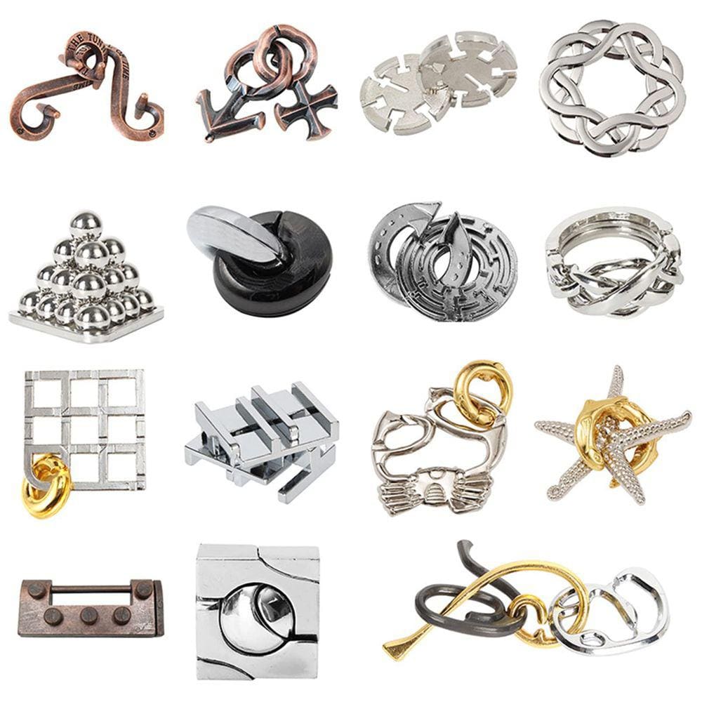 Brinquedo de quebra-cabeça RoseFlower IQ Test Brain Teaser Metal Wire x15