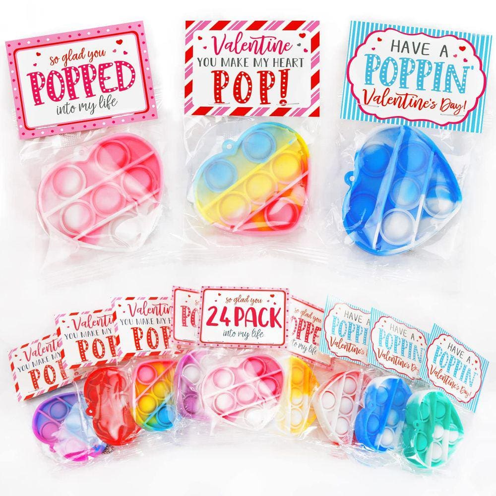 Cartões de Dia dos Namorados e conjunto de brinquedos Pop Heart Fidget para crianças (