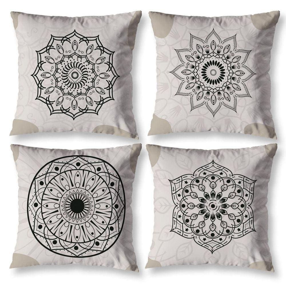 Kit 4 Capas Almofada Sala 40Cm X 40Cm Estampada Mandala Bege