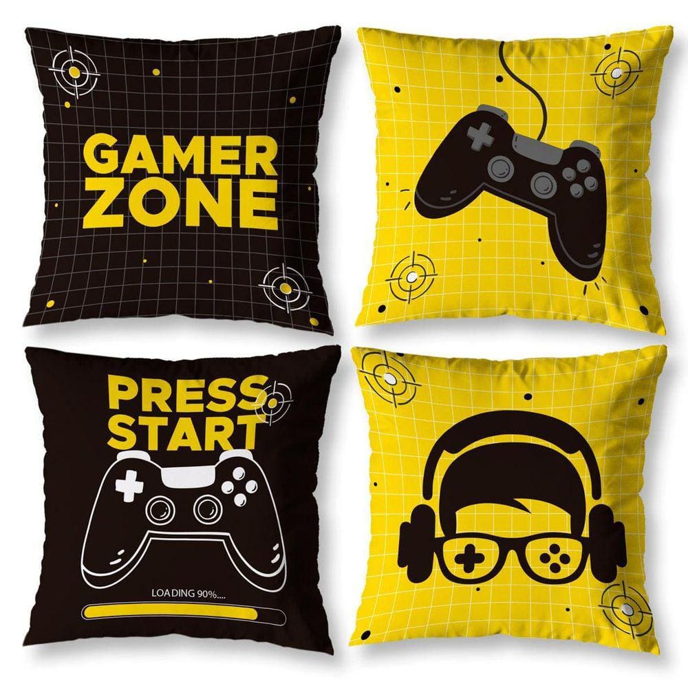 Kit 4 Capas Almofada Menino 40Cm X 40Cm Estampadas Game Zone
