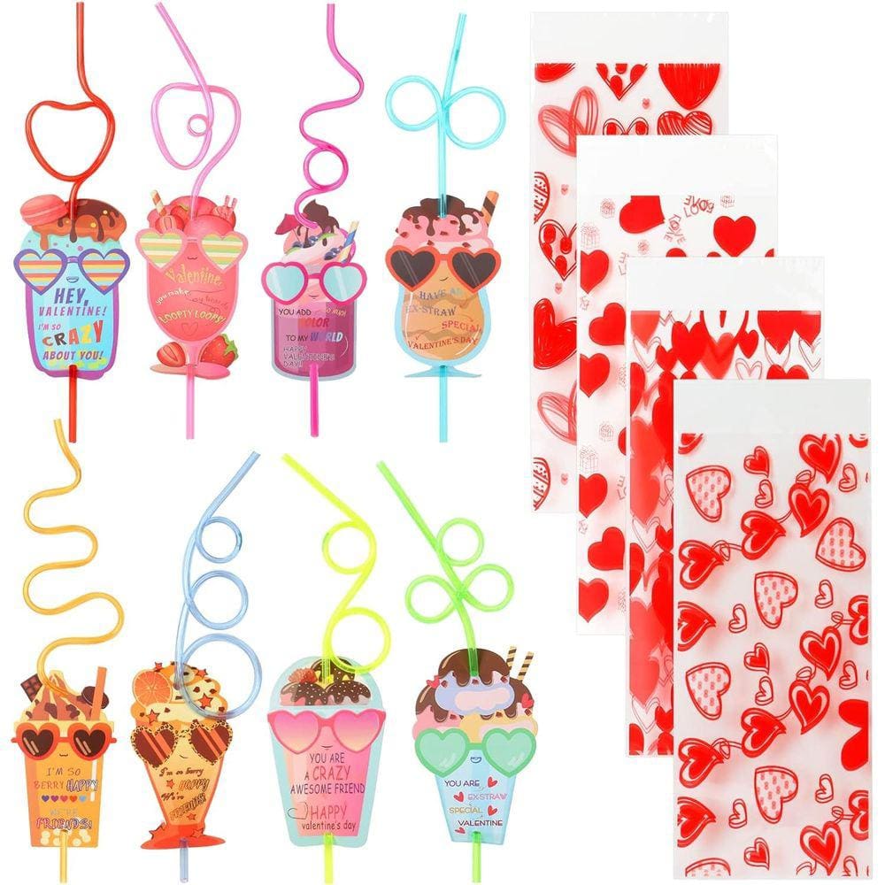 Conjunto de cartões de Dia dos Namorados JELMOK 32 com Crazy Straws para crianças
