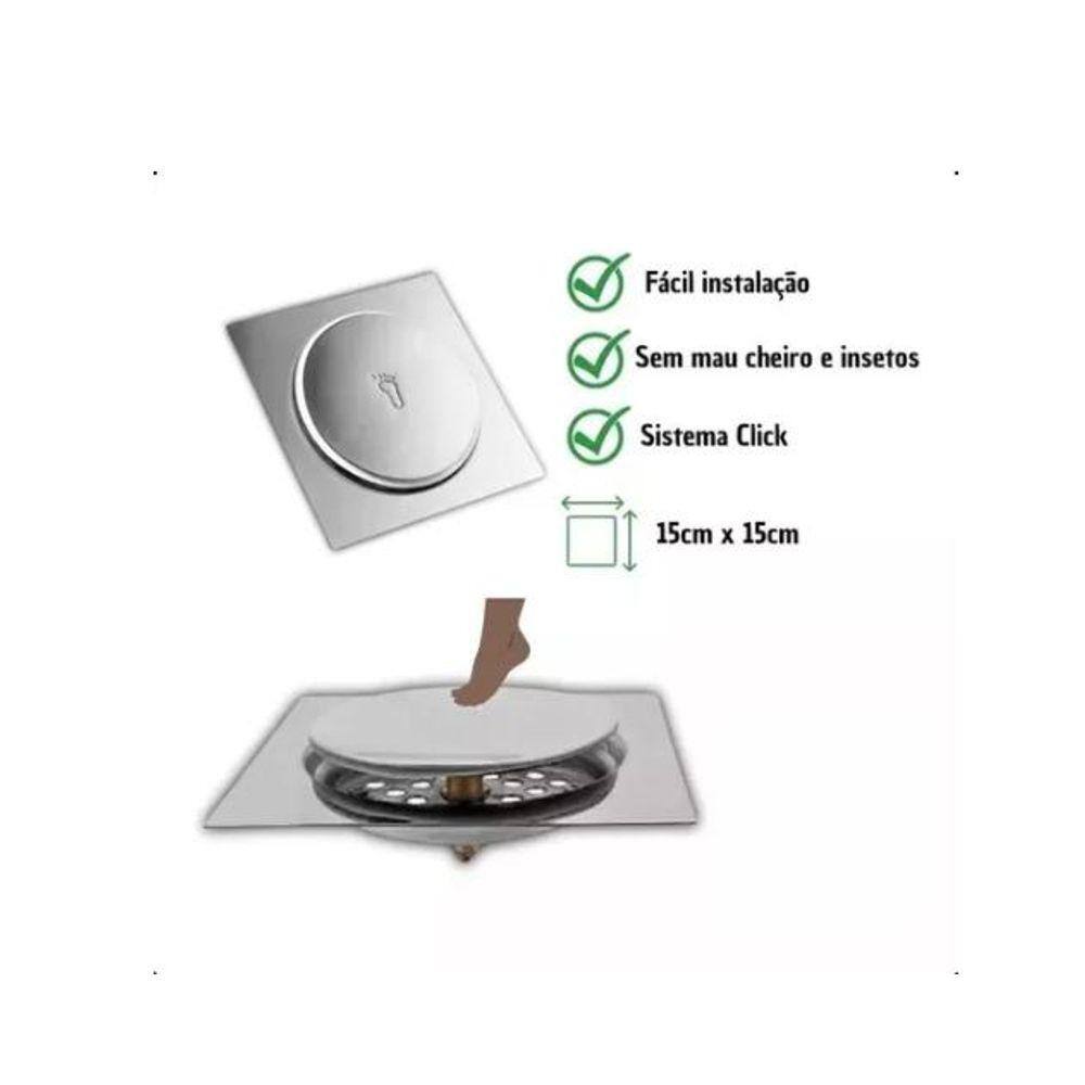 Ralo Inteligente Click Banheiro Lavabo 15x15cm inox