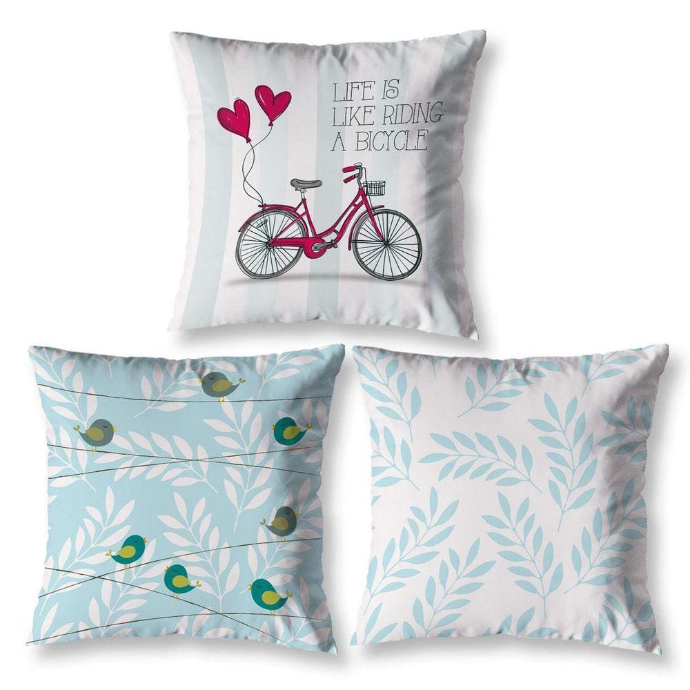 Kit 3 Almofadas Cheias 40 X 40 Estampadas Vintage Bike Verde