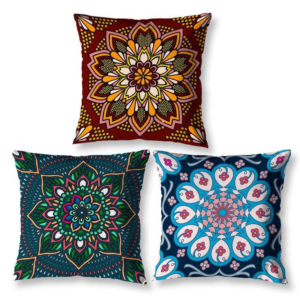 Kit 3 Almofadas Cheias 40Cm X 40Cm Estampadas Mandala