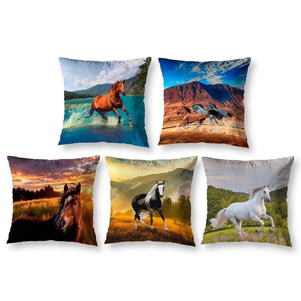 Kit 5 Capas De Almofada 40Cm X 40Cm Estampadas Cavalo