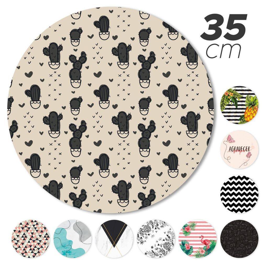 Kit 8 Peças Jogo Americano Base Redonda Mdf Sousplat Cactos