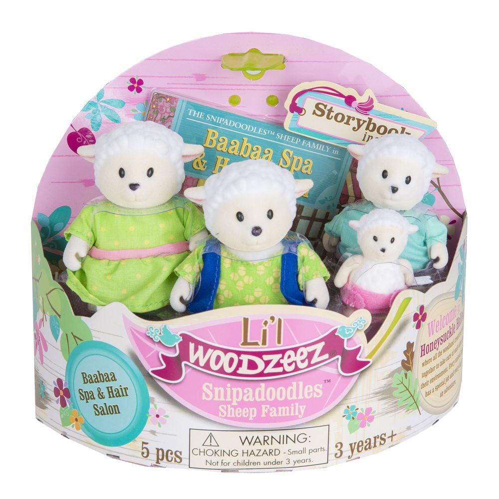 Conjunto de brinquedos Li`l Woodzeez Sheep Family Snoodles com livro de histórias